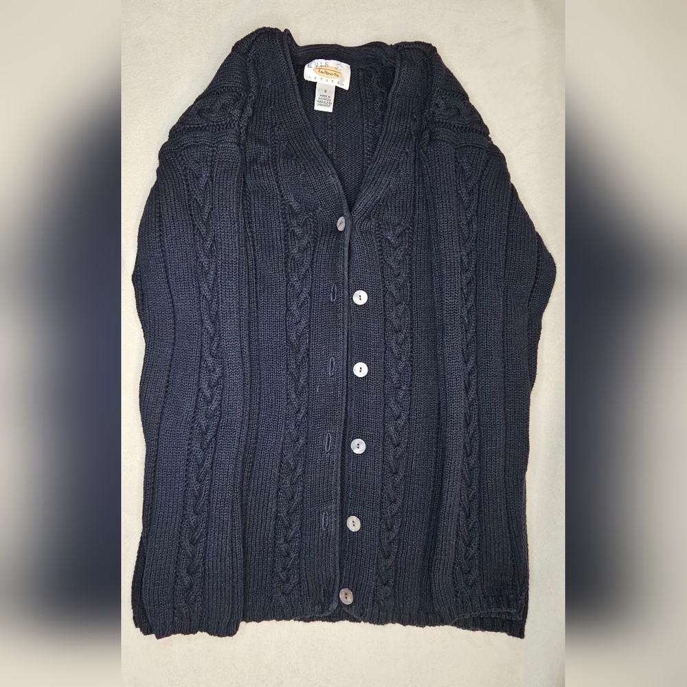 Women's Talbot Cable Knit Cardigan Sweater - Navy Size S